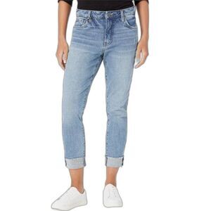 Kut from the Kloth Women's Blue Denim High Rise Cuffed Crop Boyfriend Jeans 12